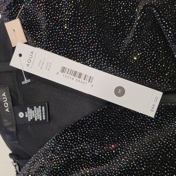 NWT AQUA Bloomingdale's Sparkle Velvet Ruffle Wrap Party Dress Black Medium - Picture 3 of 8